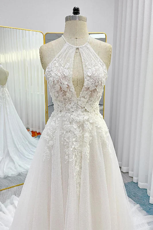 A-Line Court Train Lace Tulle Wedding Dress CW3281