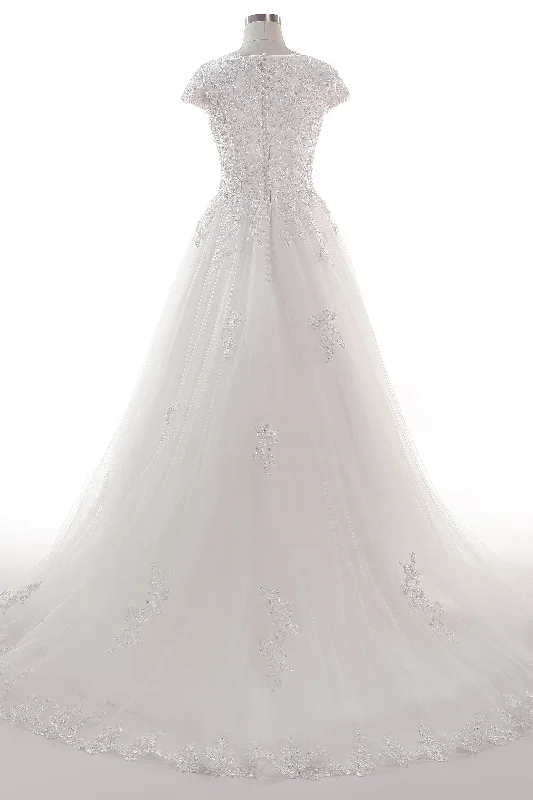 A-Line Court Train Tulle Lace Wedding Dress CW2453