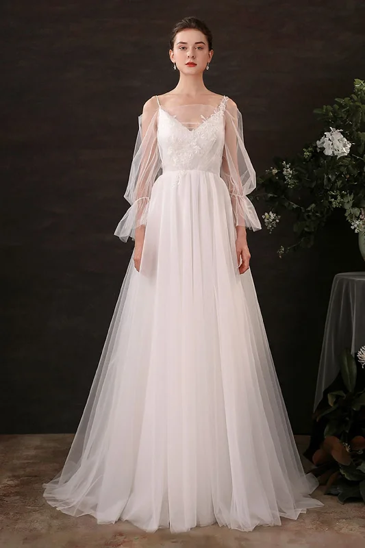 A-Line Floor Length Lace Tulle Wedding Dress CW2688