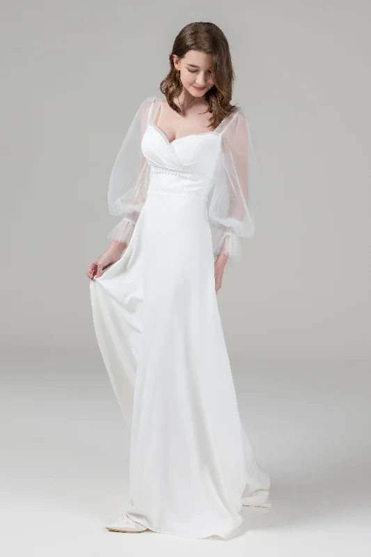 A-Line Sweep-Brush Train Elastic Cloth Wedding Dress CW2582