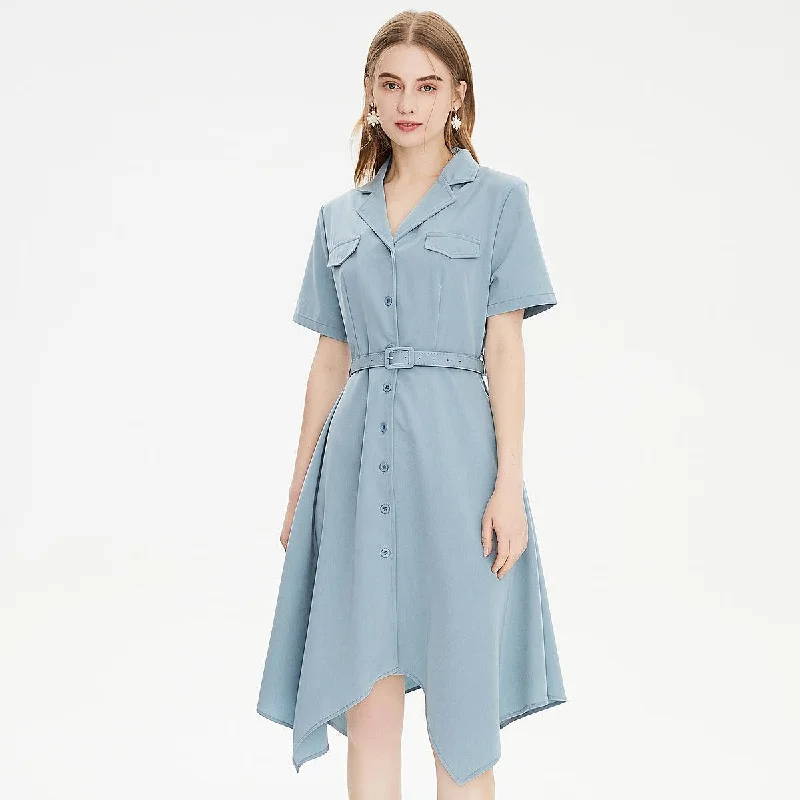 Asymmetric Elegant Lapel Collar Shirt Dress