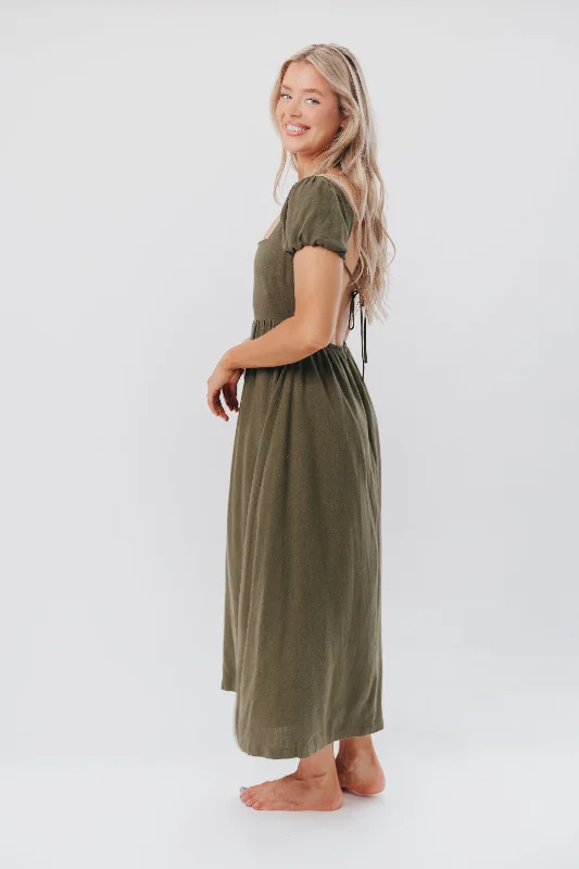 August Open Back Midi Dress in Hunter Green - Bump Friendly