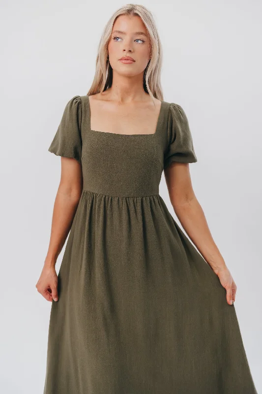 August Open Back Midi Dress in Hunter Green - Bump Friendly