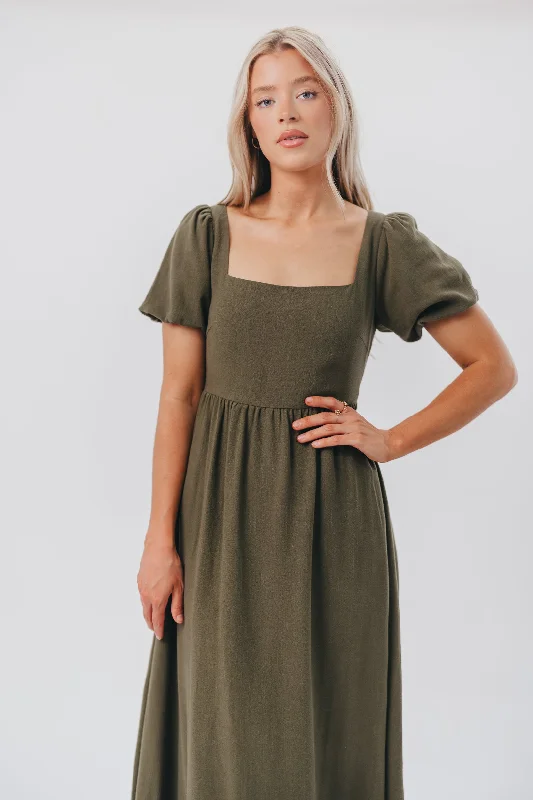 August Open Back Midi Dress in Hunter Green - Bump Friendly