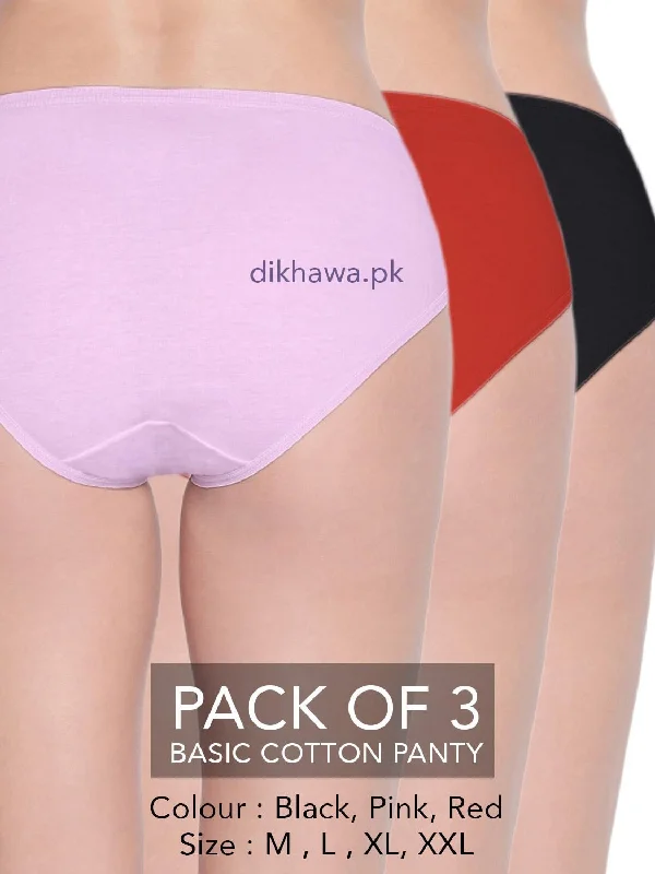 Basic Cotton Panty Pack of 3 - FL-519 - Black Pink & Red