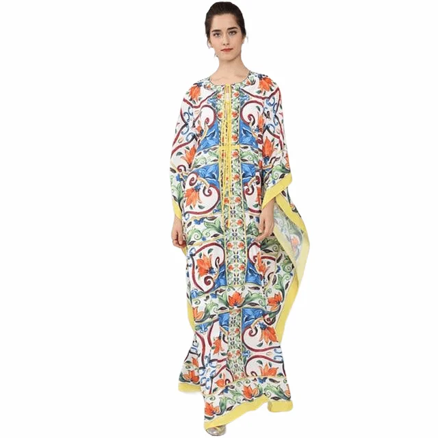 Batwing Sleeve Halter Loose Ruffles Casual Floral Print Boho Maxi Dress