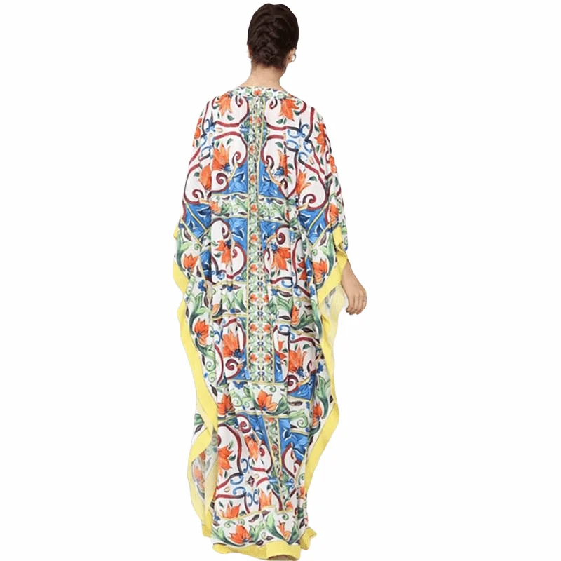 Batwing Sleeve Halter Loose Ruffles Casual Floral Print Boho Maxi Dress