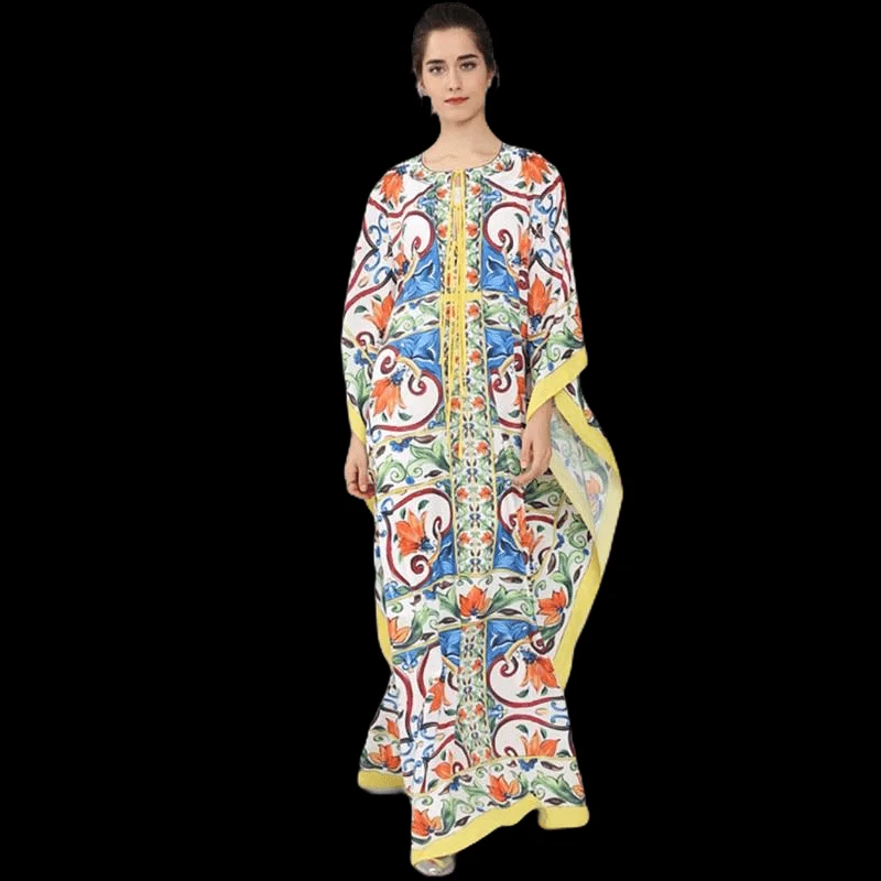 Batwing Sleeve Halter Loose Ruffles Casual Floral Print Boho Maxi Dress