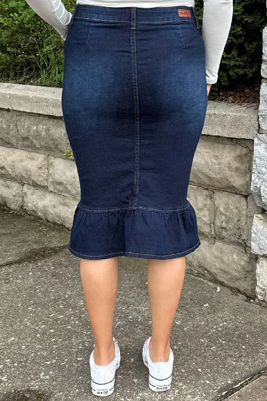 Ruffled Hem Denim Skirt (Dk. Indigo) - FINAL SALE