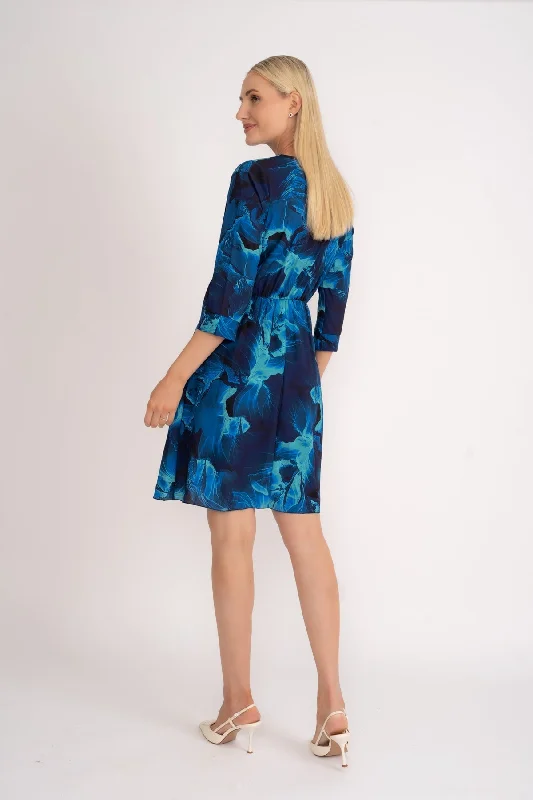 Carly Knee Length Dress in Navy Print