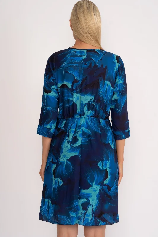 Carly Knee Length Dress in Navy Print