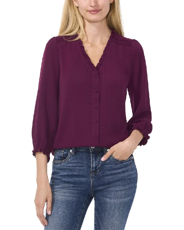 Cece 3/4 Sleeve Button V-Neck Top