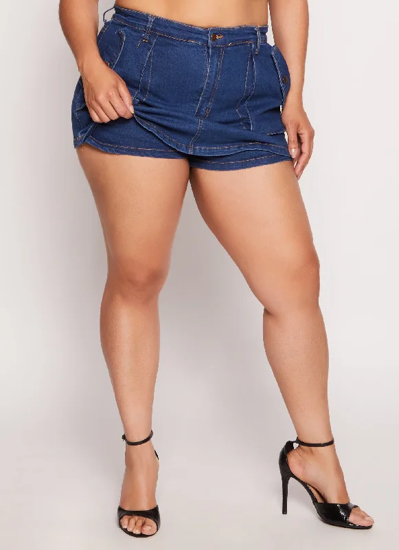 Plus Size Daisy Pocket Denim Skort