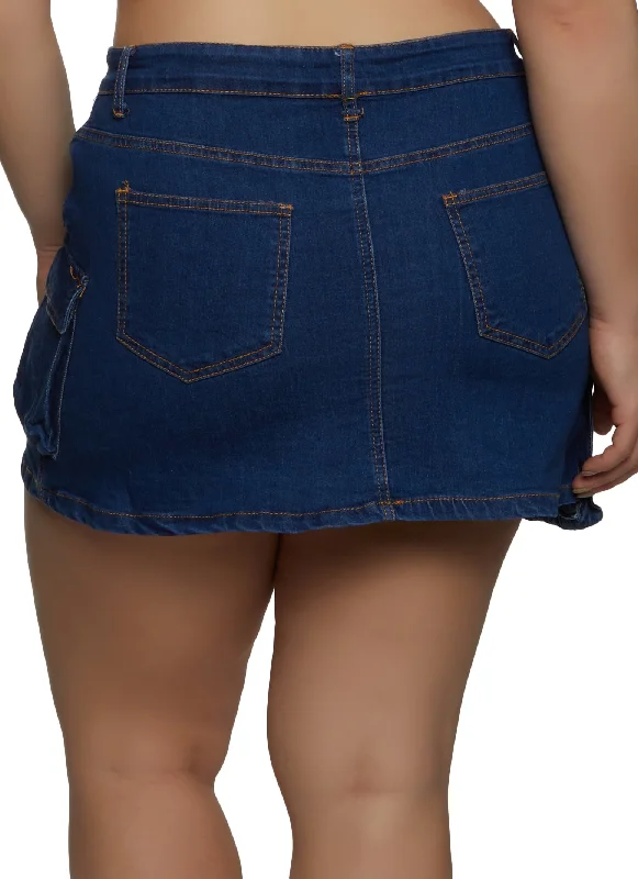 Plus Size Denim Cargo Pocket Mini Skirt