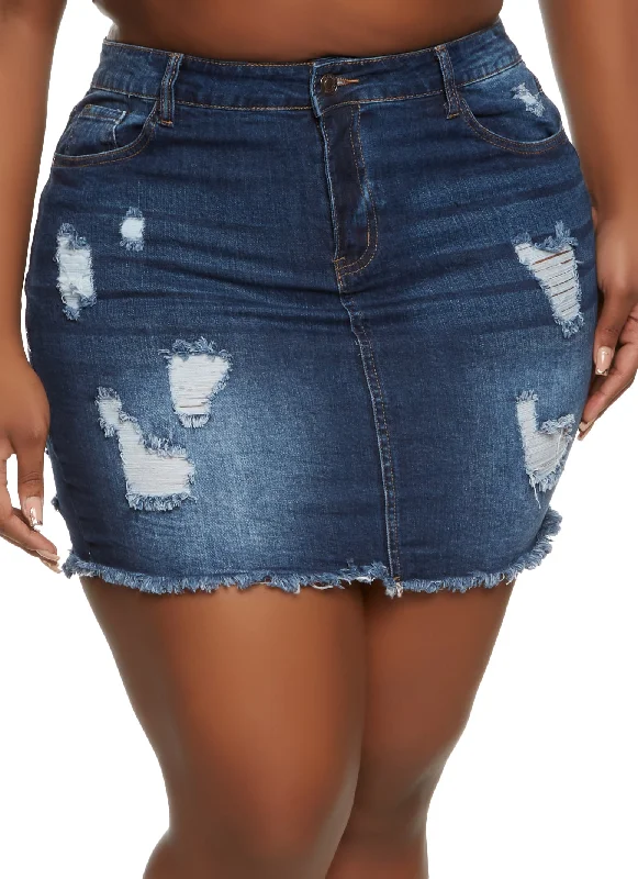 Plus Size WAX Distressed Denim Mini Skirt