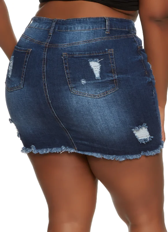 Plus Size WAX Distressed Denim Mini Skirt