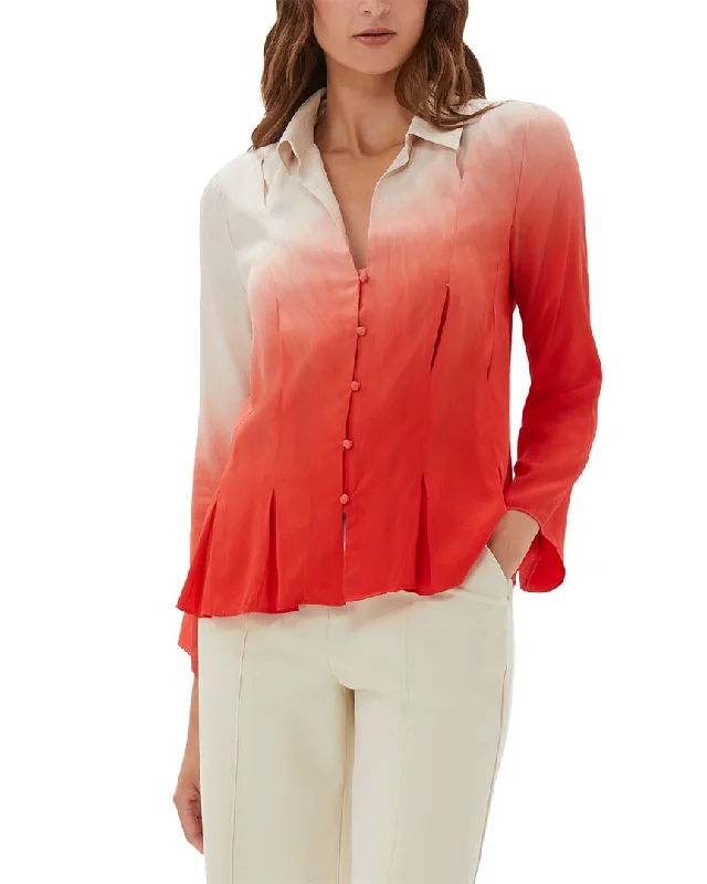 ecru Pleat Detail Silk-Blend Blouse