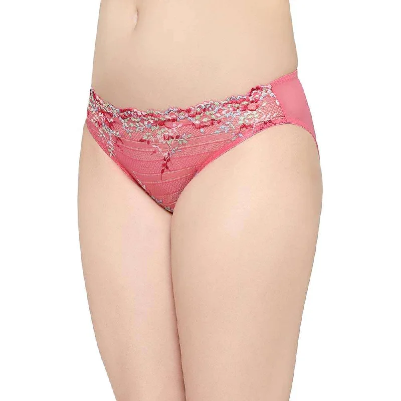 Embrace Lace Low Waist Medium Coverage Bridal Wear Lace Bikini Panty - Pink