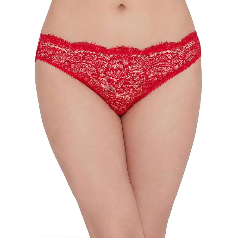 Essential Lace Low Waist Low Coverage Bridal Wear Lace Bikini Panty - Red