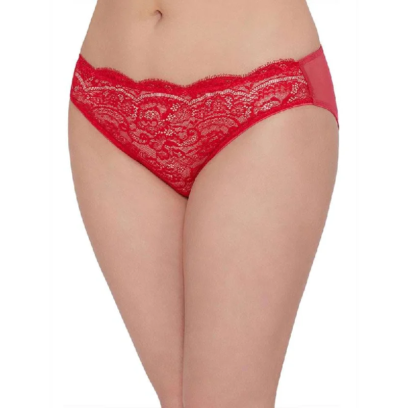 Essential Lace Low Waist Low Coverage Bridal Wear Lace Bikini Panty - Red