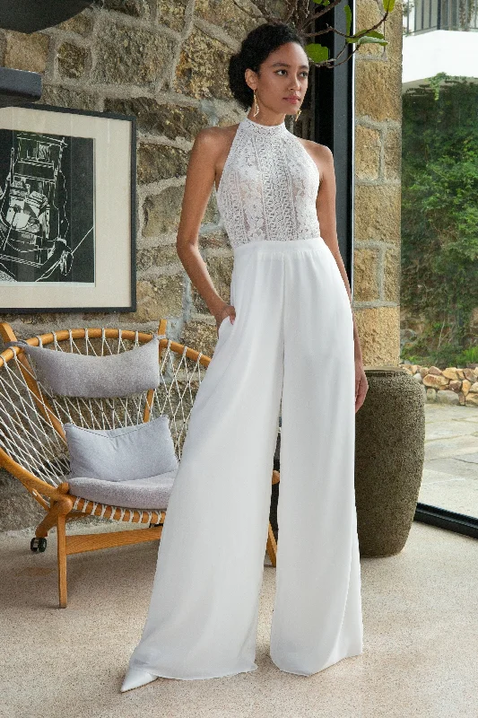 Floor Length Chiffon Lace Wedding Jumpsuit CW2354