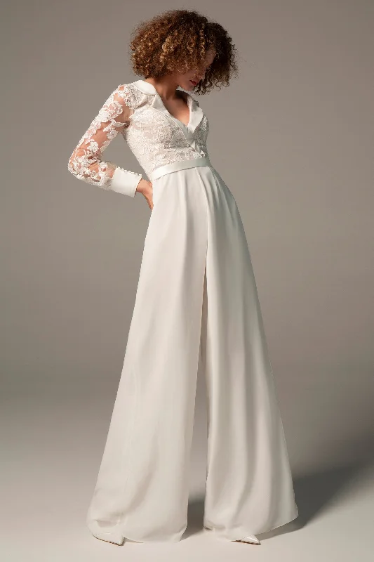 Floor Length Chiffon Tulle Wedding Jumpsuit CW2351