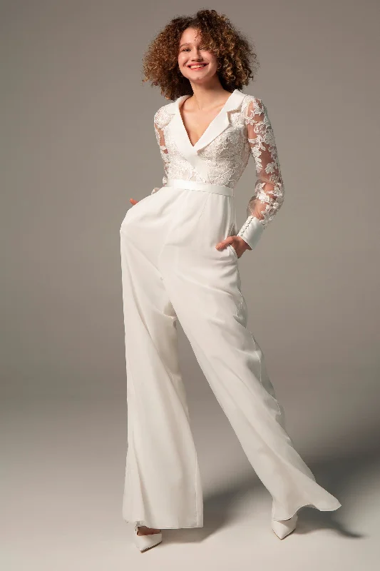 Floor Length Chiffon Tulle Wedding Jumpsuit CW2351