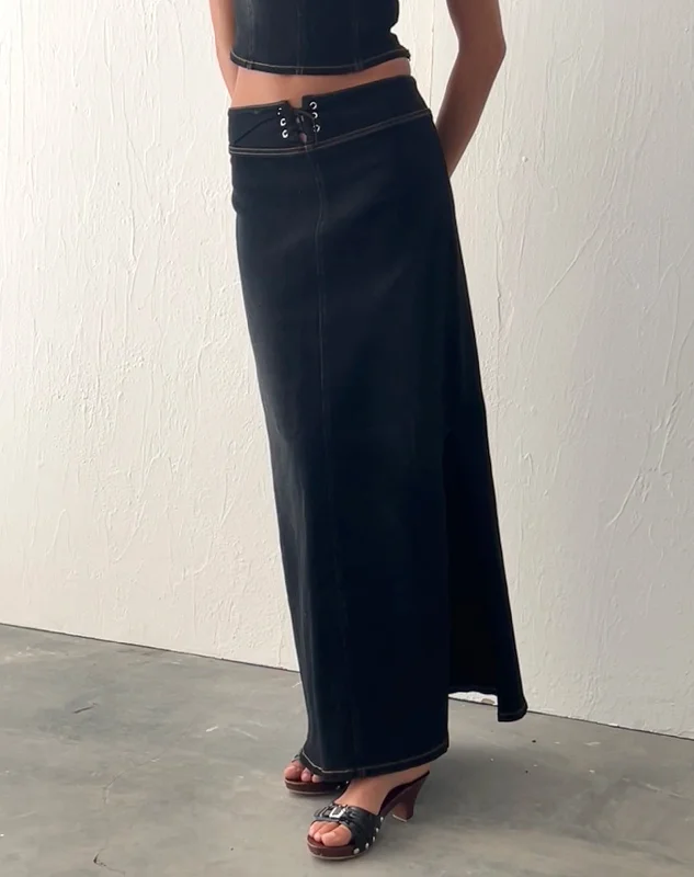 Lafille Denim Maxi Skirt in Black Wash