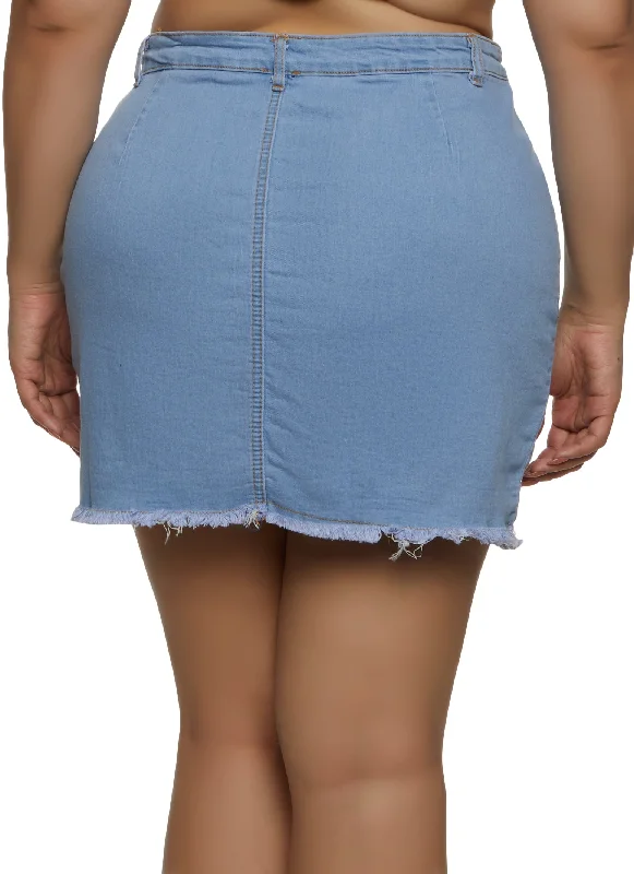 Plus Size Cargo Pocket Denim Mini Skirt