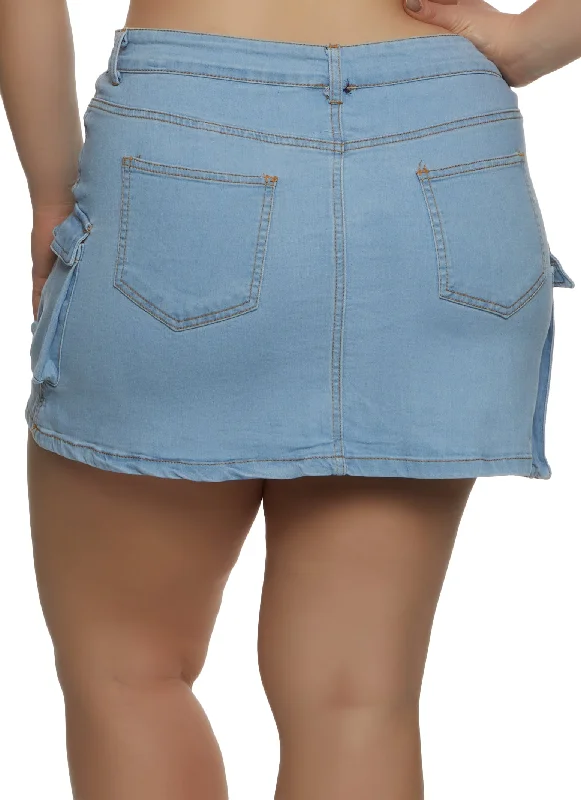 Plus Size Denim Cargo Pocket Mini Skirt