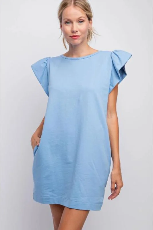 Manteo Ruffle Sleeve Shift Dress | Blue