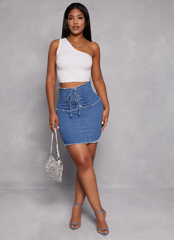 Lace Up High Waist Denim Skirt