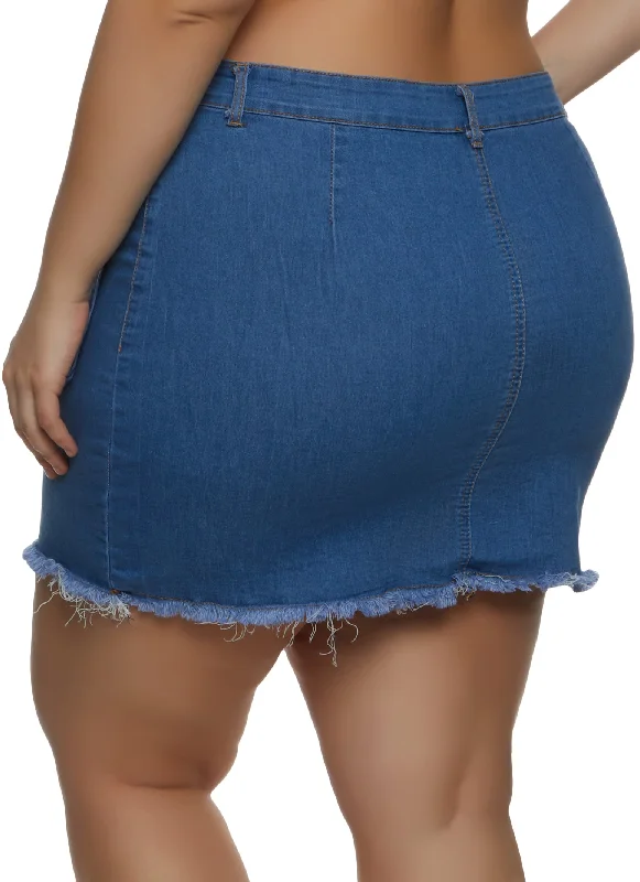 Plus Size Cargo Pocket Denim Mini Skirt