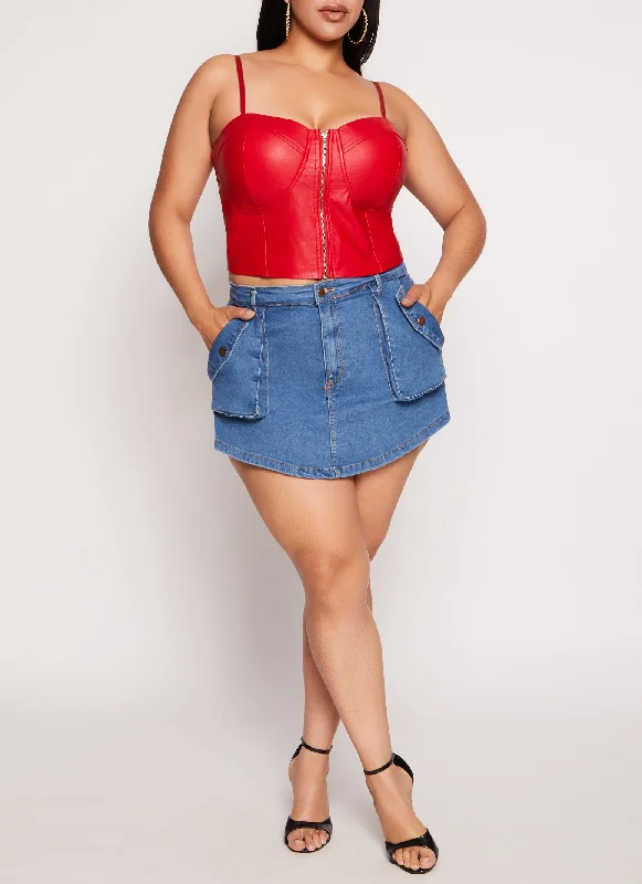 Plus Size Daisy Pocket Denim Skort