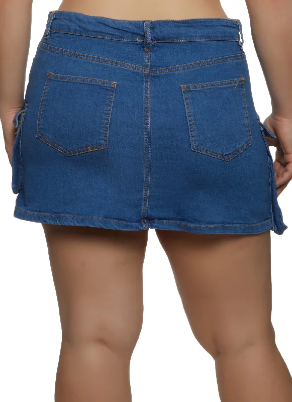 Plus Size Denim Cargo Pocket Mini Skirt