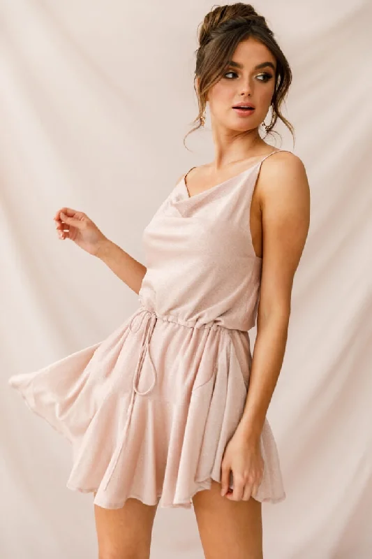 Monique Cowl Neck Drawstring Dress Champagne