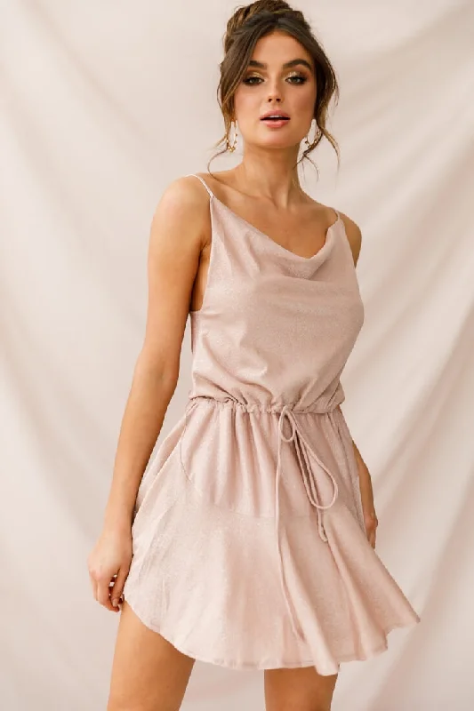 Monique Cowl Neck Drawstring Dress Champagne