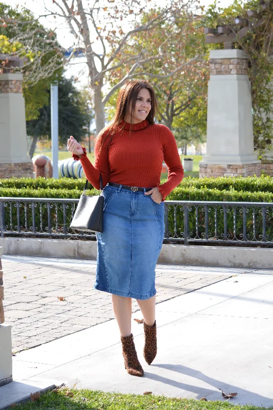 Naxos Two Toned Denim Buttoned Skirt (Skirt Society Exclusive)