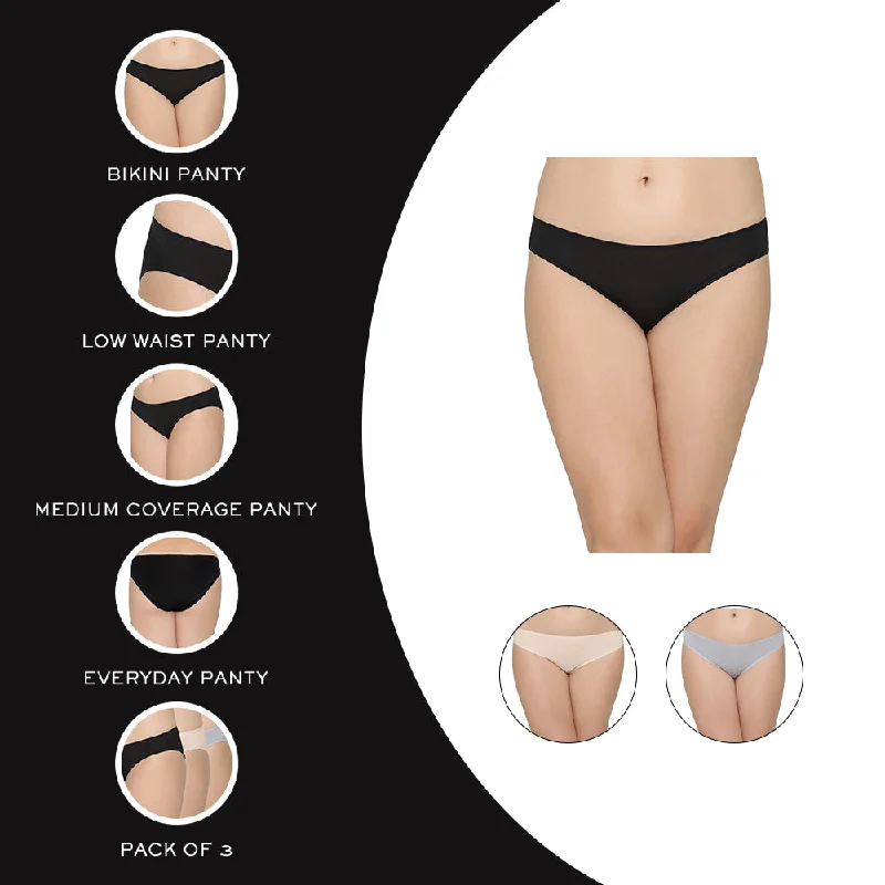 Nylon Low Waist Medium Coverage Everyday Wear Pack of 3 Bikini Panty