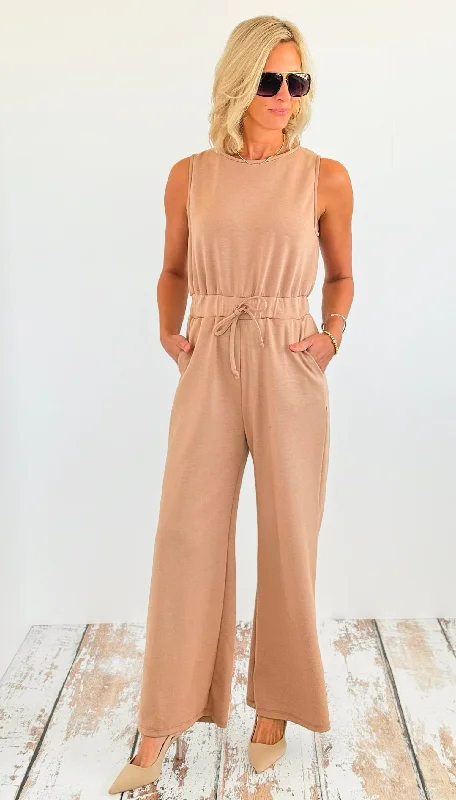 Sleeveless High-Rise Drawstring Wide Leg Jumpsuit