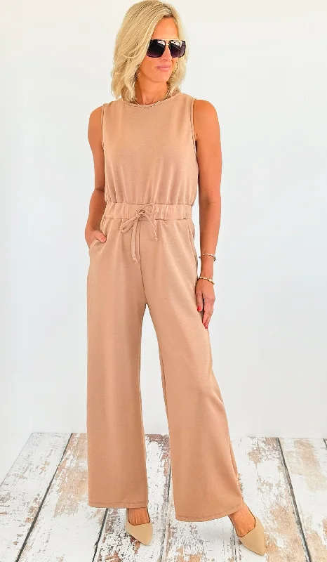 Sleeveless High-Rise Drawstring Wide Leg Jumpsuit