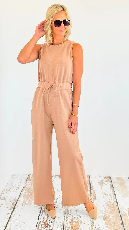 Sleeveless High-Rise Drawstring Wide Leg Jumpsuit