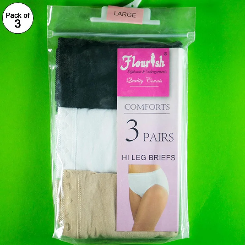 Pack of 3 - Hi Leg Briefs - Flourish Cotton Panty - FL-511