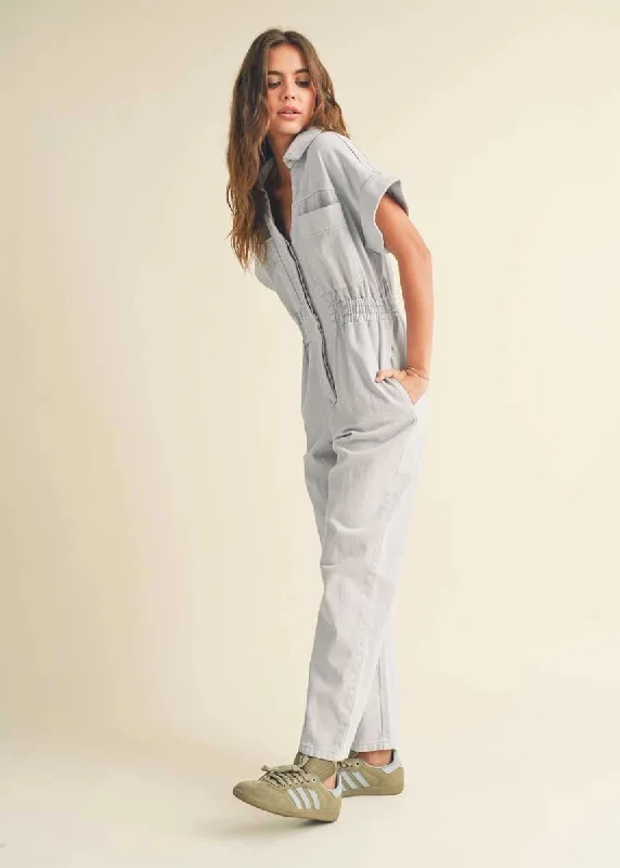 Rayna Short Sleeve Jumpsuit - Light Blue