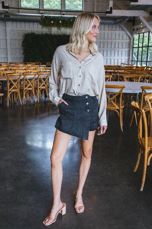 Reese Oversized Button Down Shirt, Light Khaki