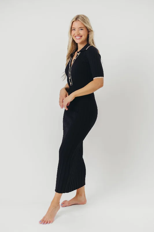 Addie Ribbed Button-Down Maxi Dress in Black - Nursing and Bump Friendly (low stock)