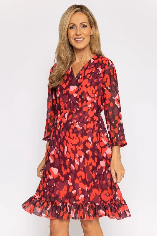 Roisin Knee Length Dress in Red Print