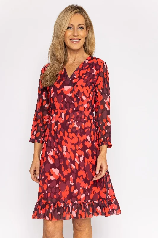 Roisin Knee Length Dress in Red Print