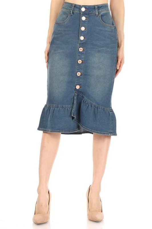 Ruffled Hem Denim Skirt (Vintage) - FINAL SALE