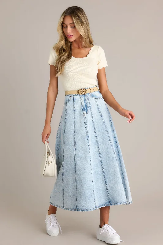 Rustic Dream 100% Cotton Light Wash Denim Maxi Skirt